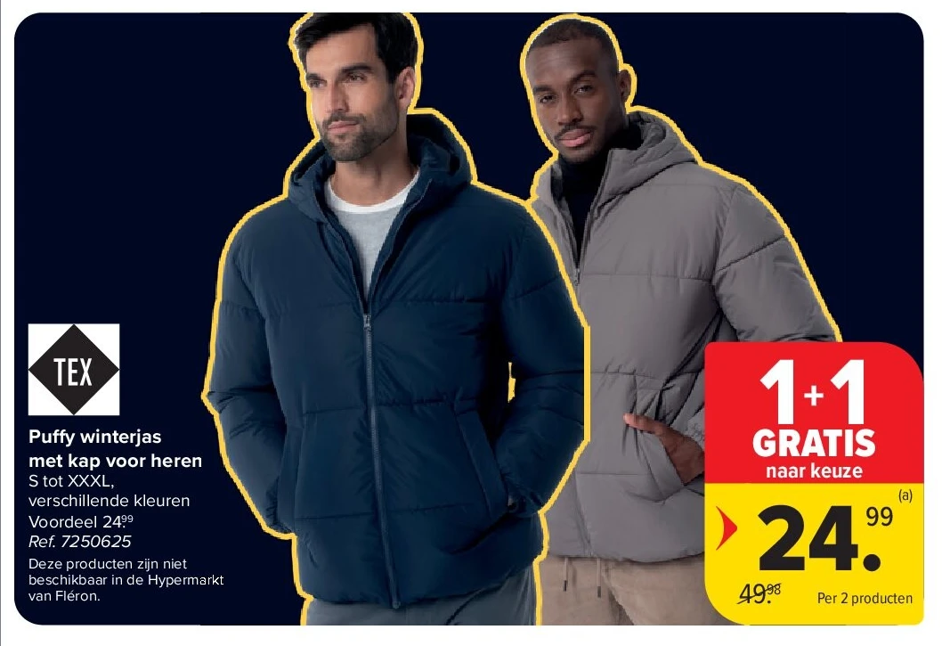 Puffy winterjas met kap voor heren