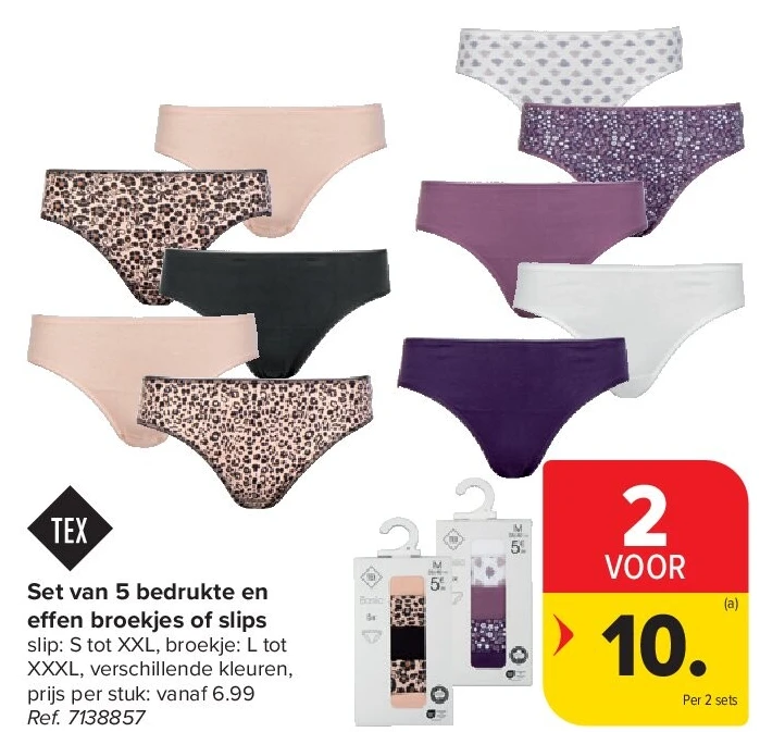 Set van 5 bedrukte en effen broekjes of slips