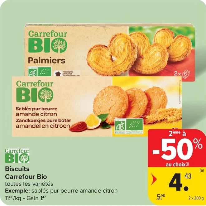 Biscuits Carrefour Bio 2 x 200 g