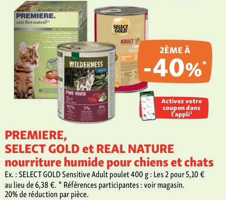 PREMIERE, SELECT GOLD et REAL NATURE nourriture humide pour chiens et chats