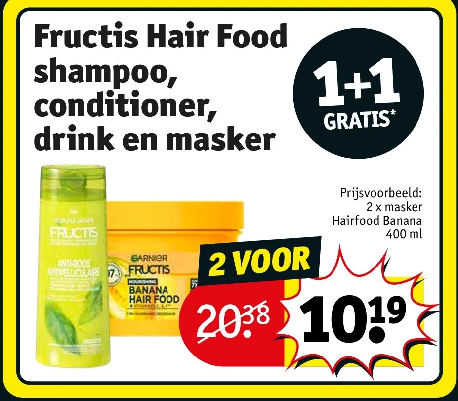 Fructis Hair Food shampoo, conditioner, drink en masker