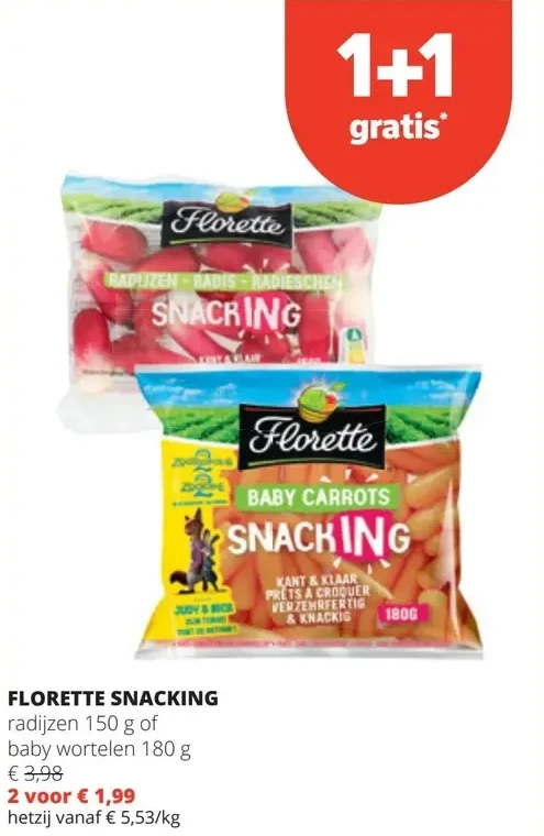 FLORETTE SNACKING radijzen 150 g of baby wortelen 180 g