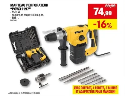 MARTEAU PERFORATEUR "POWX1197"