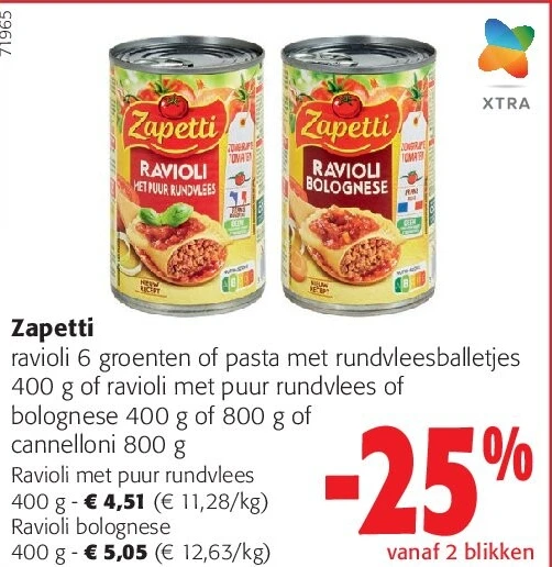 Zapetti Ravioli met puur rundvlees 400 g