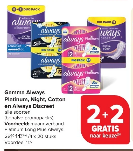 Gamma Always Platinum, Night, Cotton en Always Discreet