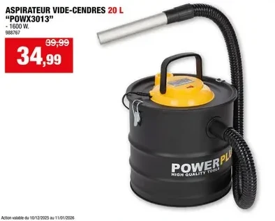 ASPIRATEUR VIDE-CENDRES 20 L "POWX3013"