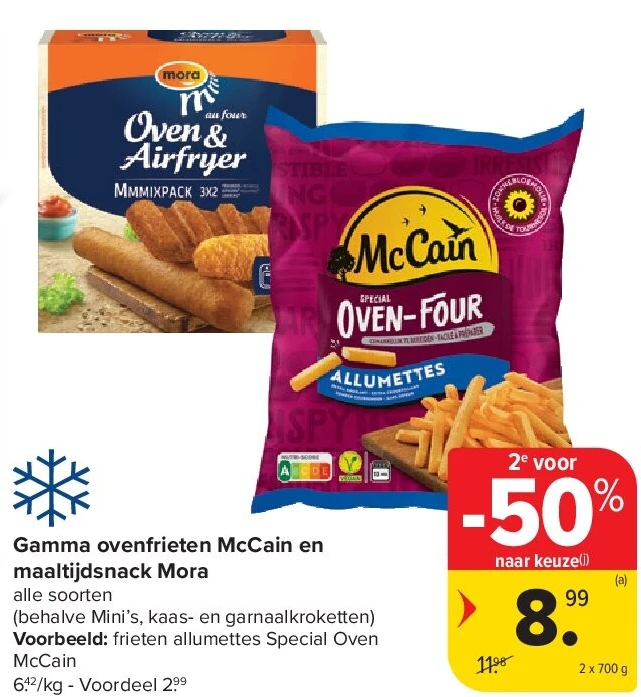 Gamma ovenfrieten McCain en maaltijdsnack Mora