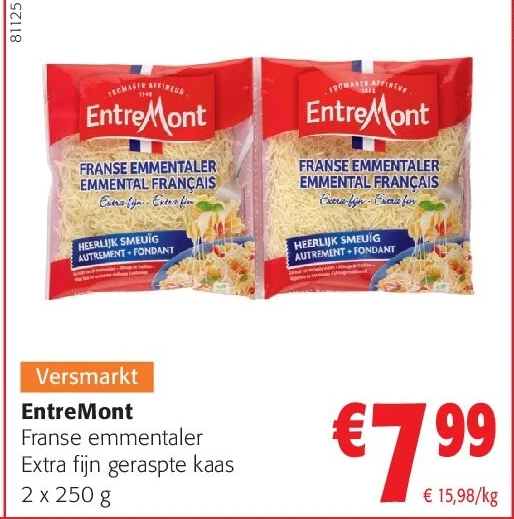 EntreMont Franse emmentaler Extra fijn geraspte kaas 2 x 250 g