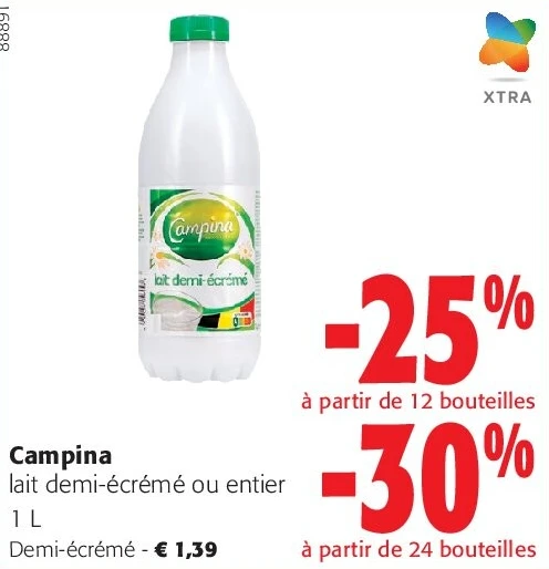 Campina lait demi-écrémé ou entier 1 L