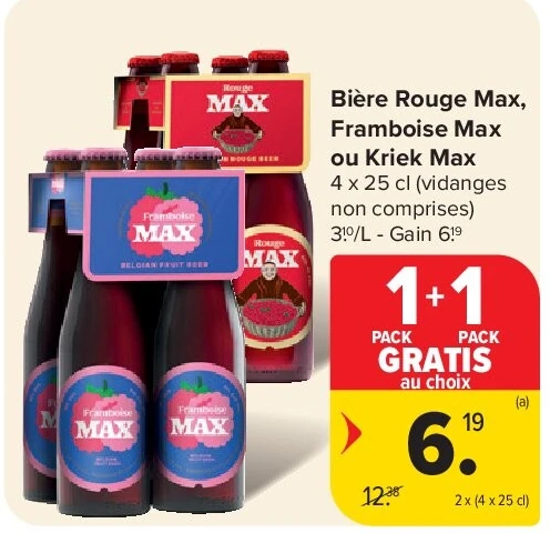 Bière Rouge Max, Framboise Max ou Kriek Max 2 x (4 x 25 cl)