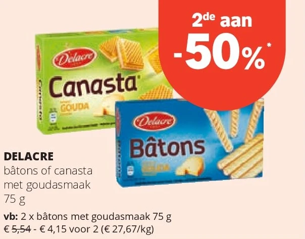 DELACRE bâtons of canasta met goudasmaak 75 g