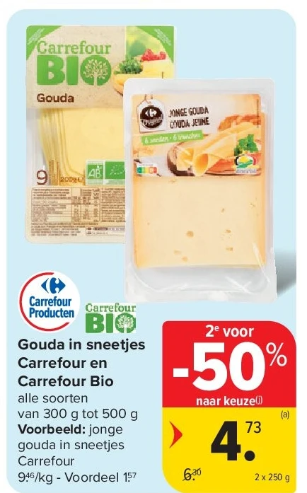 Gouda in sneetjes Carrefour en Carrefour Bio