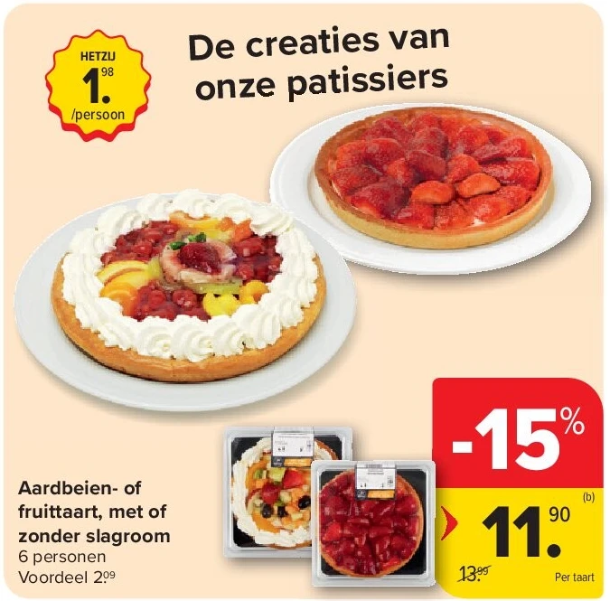 Aardbeien- of fruittaart, met of zonder slagroom