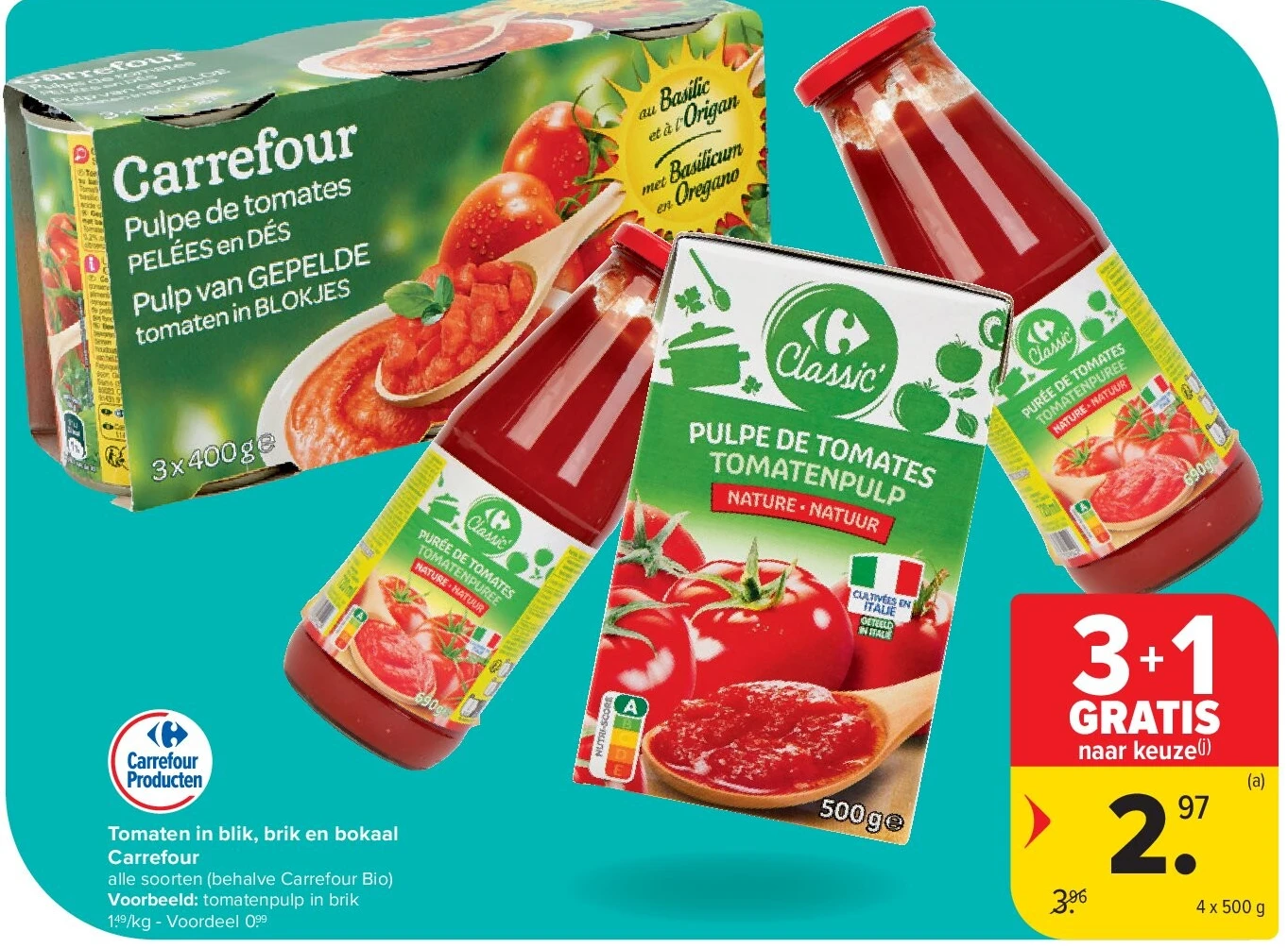 Tomaten in blik, brik en bokaal Carrefour
