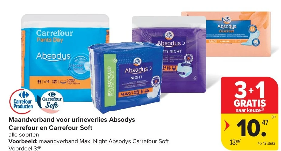 Maandverband voor urineverlies Absodys Carrefour en Carrefour Soft