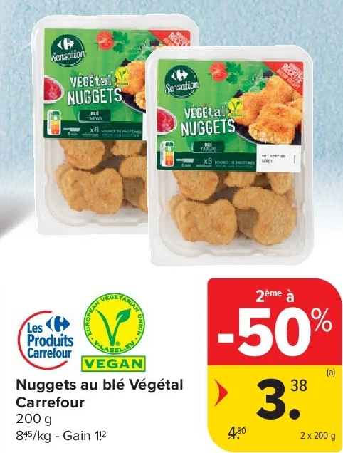 Nuggets au blé Végétal Carrefour 2 x 200 g