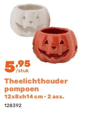 Theelichthouder pompoen 12x8xh14 cm • 2 ass.