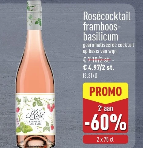 Rosécocktail framboosbasilicum