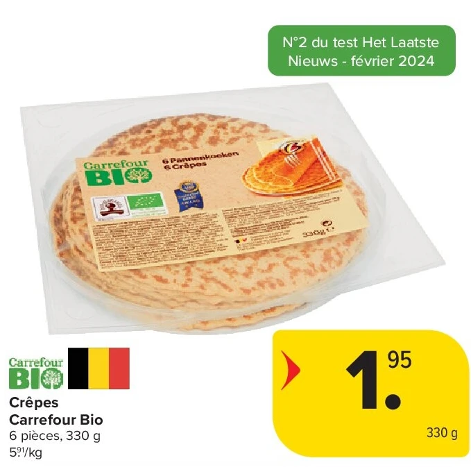 Crêpes Carrefour Bio 6 pièces, 330 g