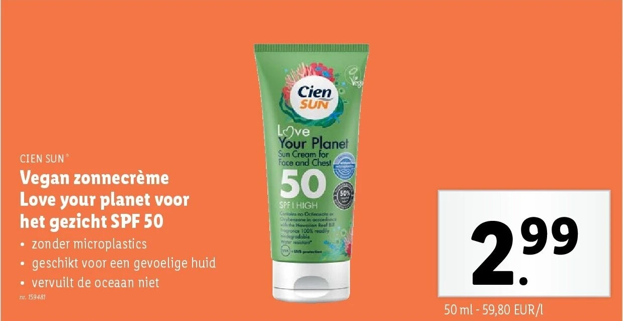 Vegan zonnecrème Love your planet voor het gezicht SPF 50