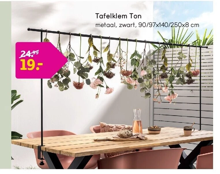 Tafelklem Ton metaal, zwart, 90/97x140/250x8 cm