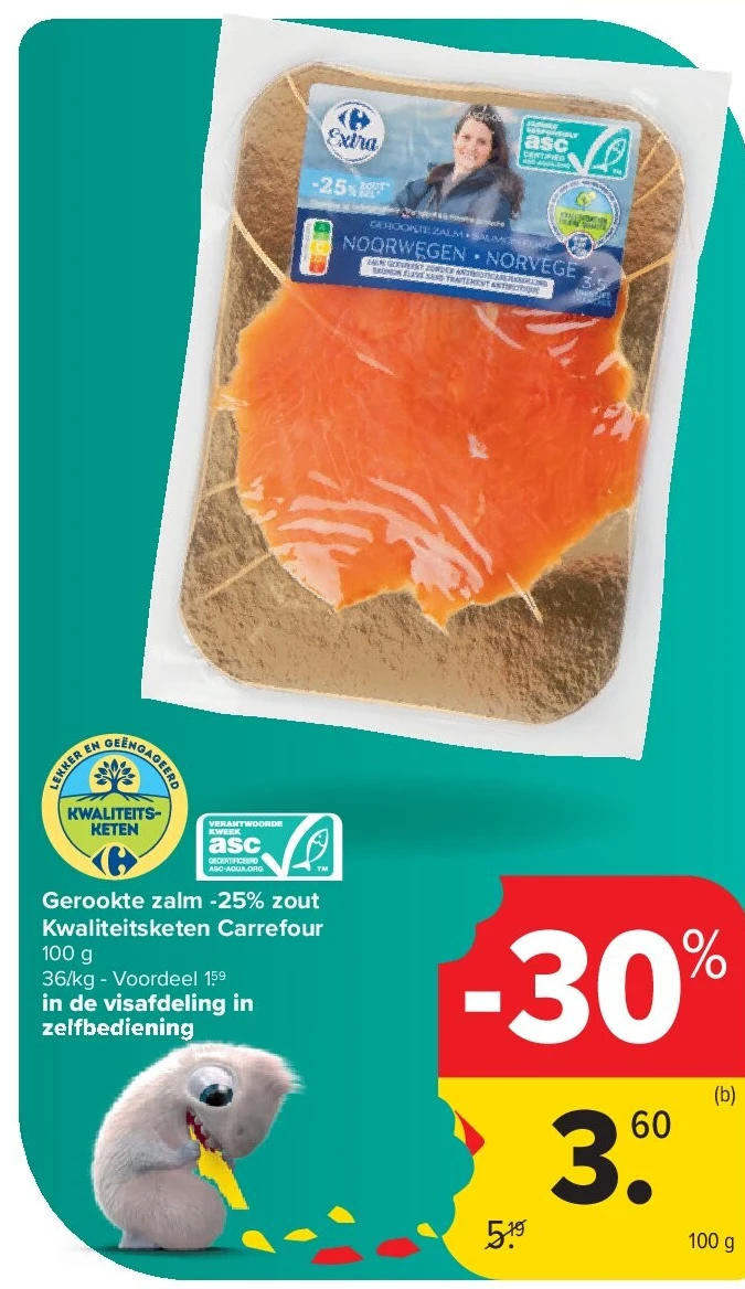 Gerookte zalm -25% zout Kwaliteitsketen Carrefour