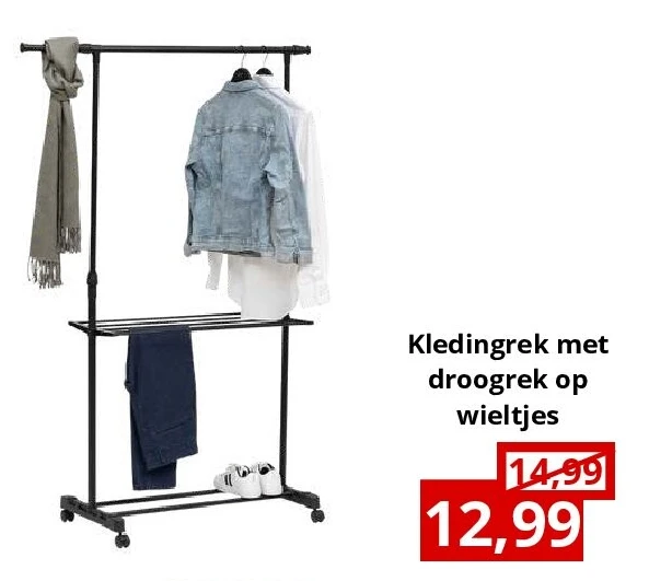 Kledingrek met droogrek op wieltjes