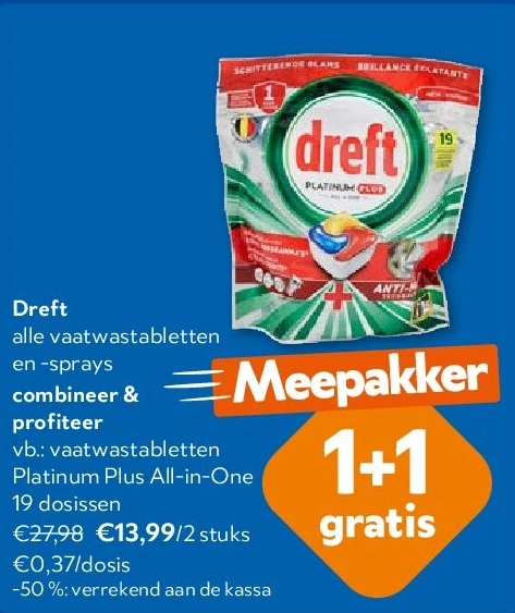 Dreft vaatwastabletten Platinum Plus All-in-One 19 dosissen