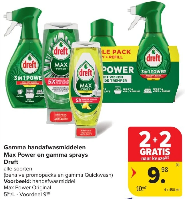Gamma handafwasmiddelen Max Power en gamma sprays Dreft
