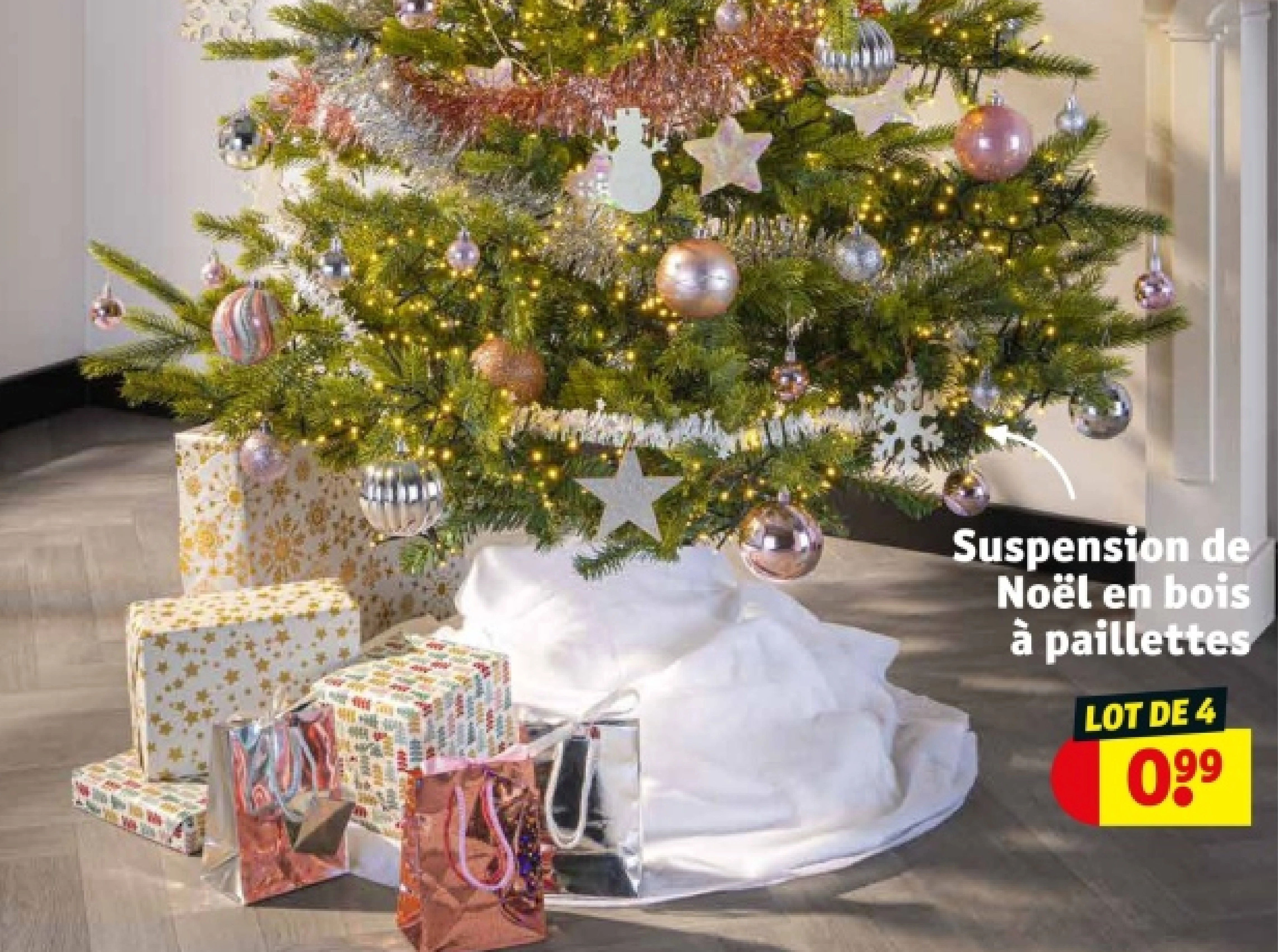 Suspension de Noël en bois à paillettes