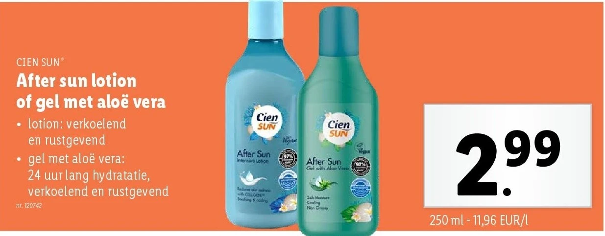 After sun lotion of gel met aloë vera