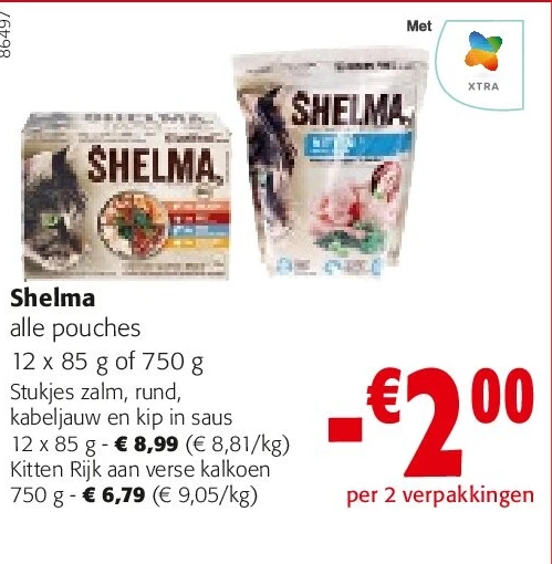 Shelma Stukjes zalm, rund, kabeljauw en kip in saus