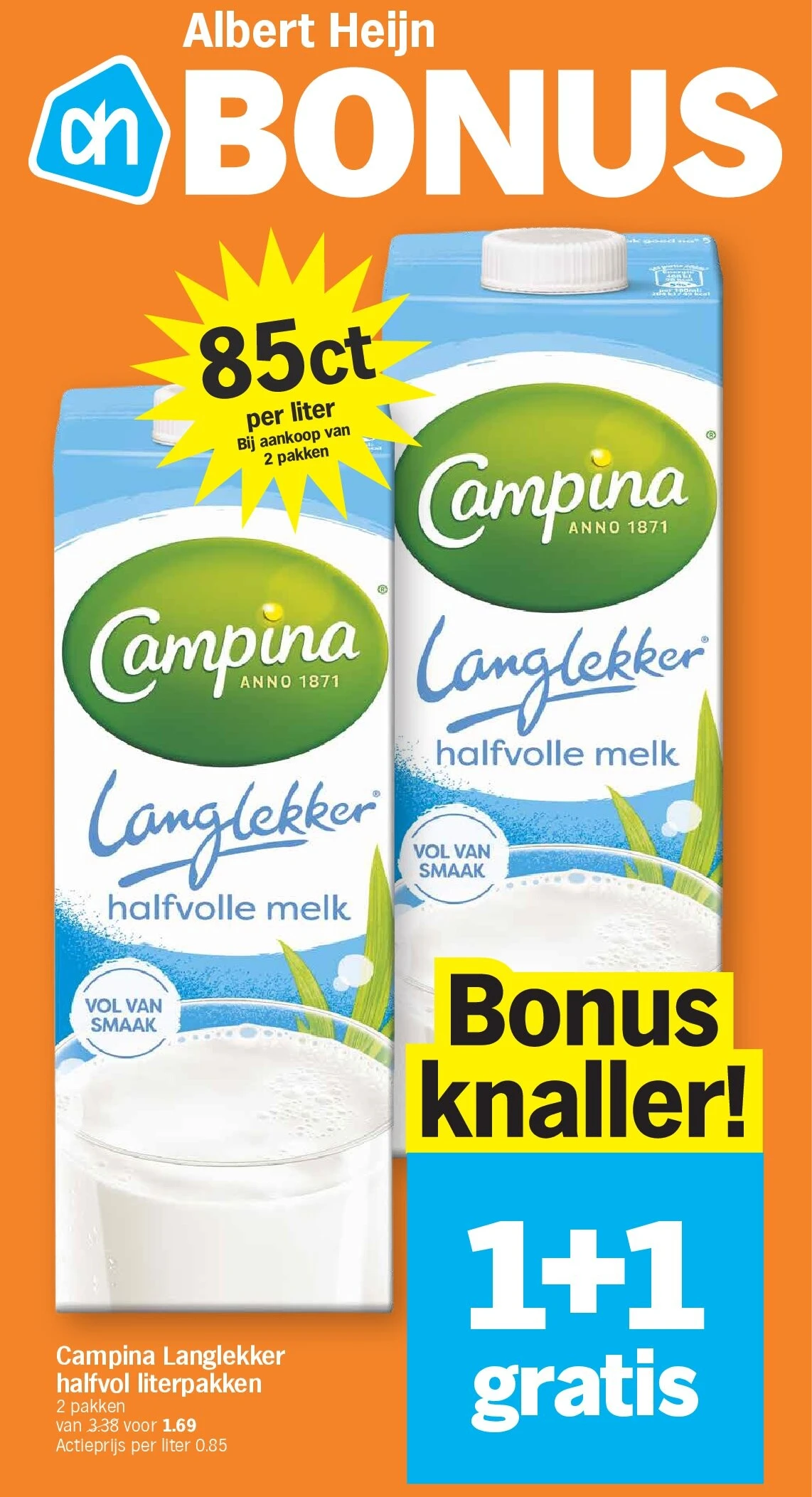 Campina Langlekker halfvol literpakken