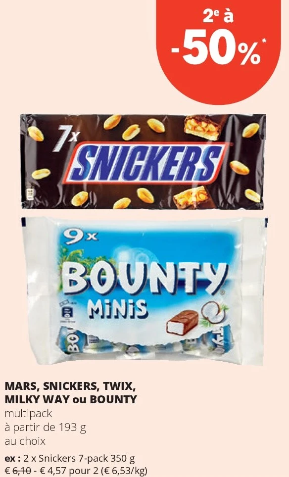 MARS, SNICKERS, TWIX, MILKY WAY ou BOUNTY