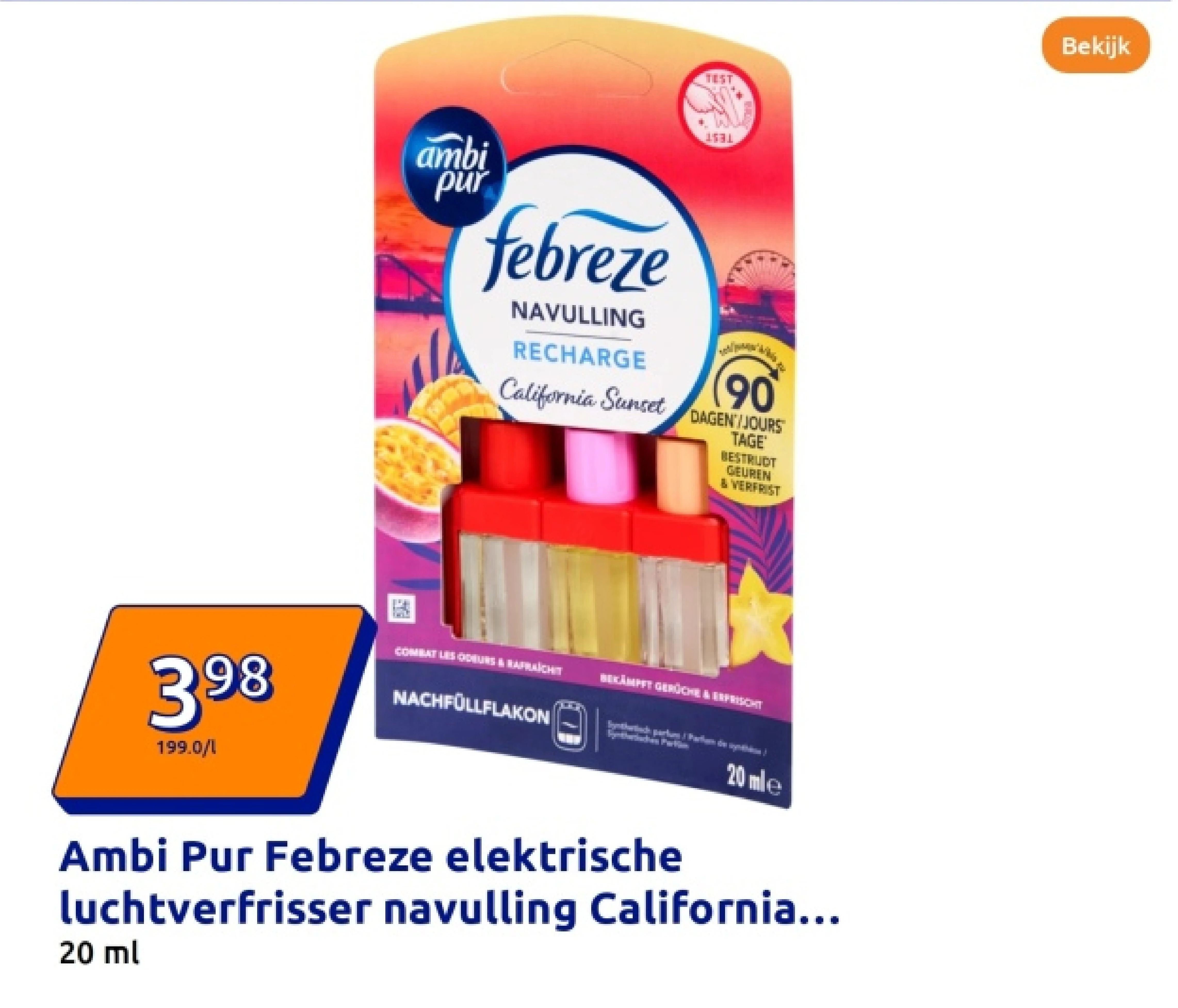 Ambi Pur Febreze elektrische luchtverfrisser navulling California Sunset 20 ml