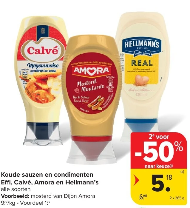 Koude sauzen en condimenten Effi , Calvé, Amora en Hellmann’s