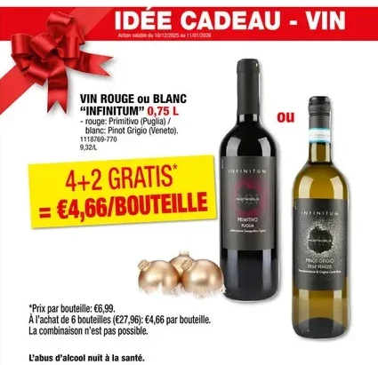 VIN ROUGE ou BLANC "INFINITUM" 0,75 L