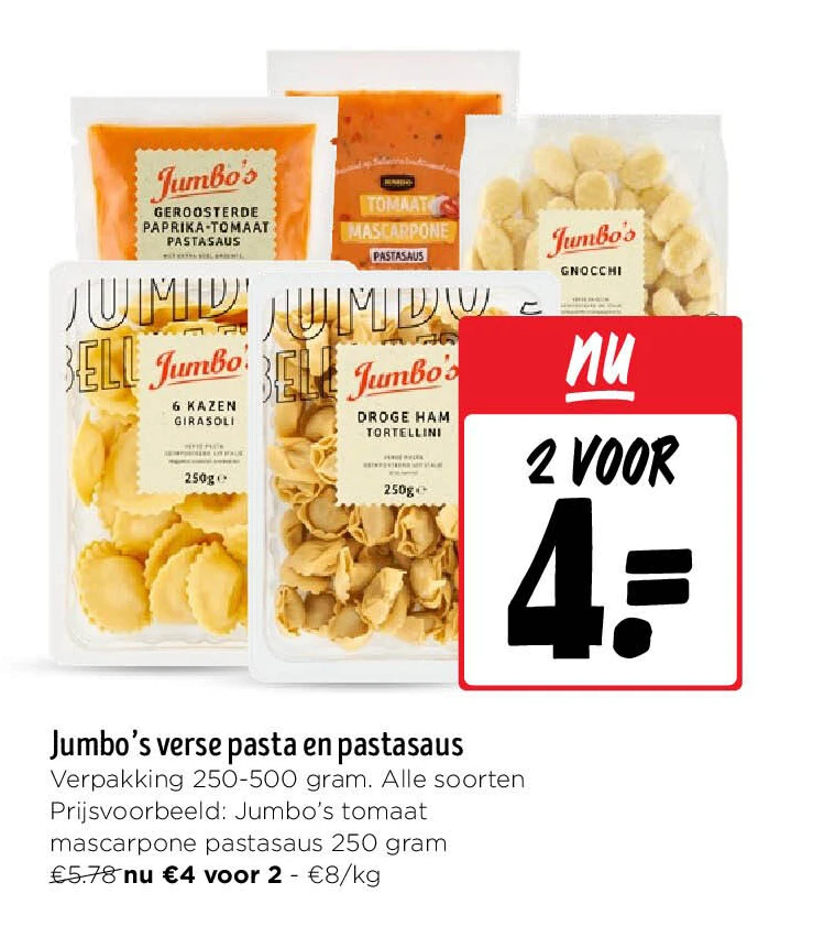 Jumbo’s verse pasta en pastasaus