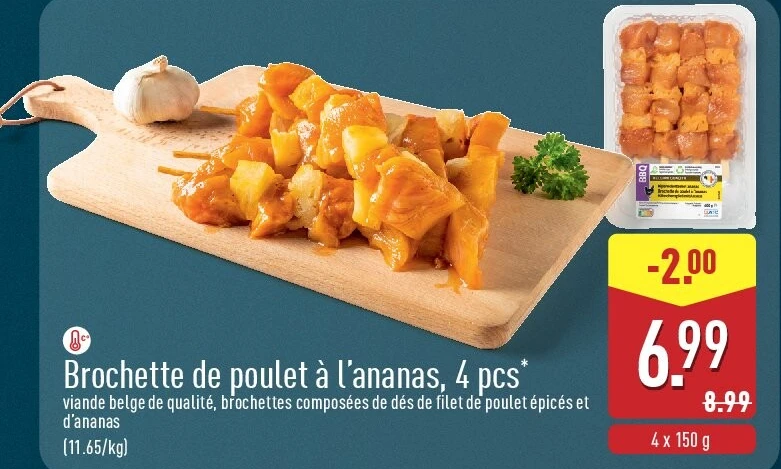 Brochette de poulet à l’ananas, 4pcs