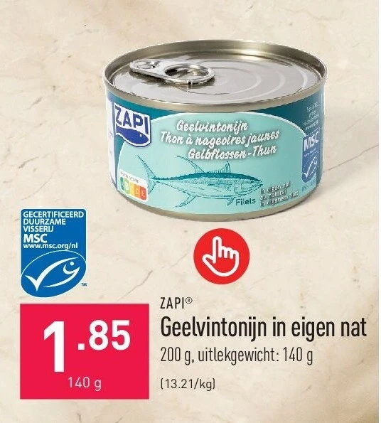 Geelvintonijn in eigen nat