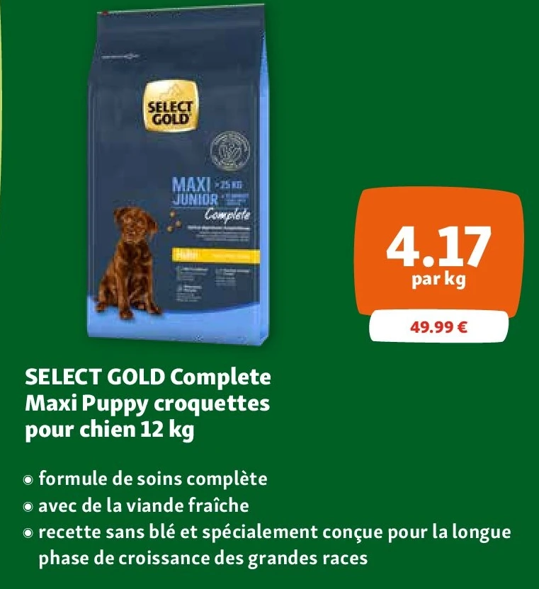 SELECT GOLD Complete Maxi Puppy croquettes pour chien 12 kg