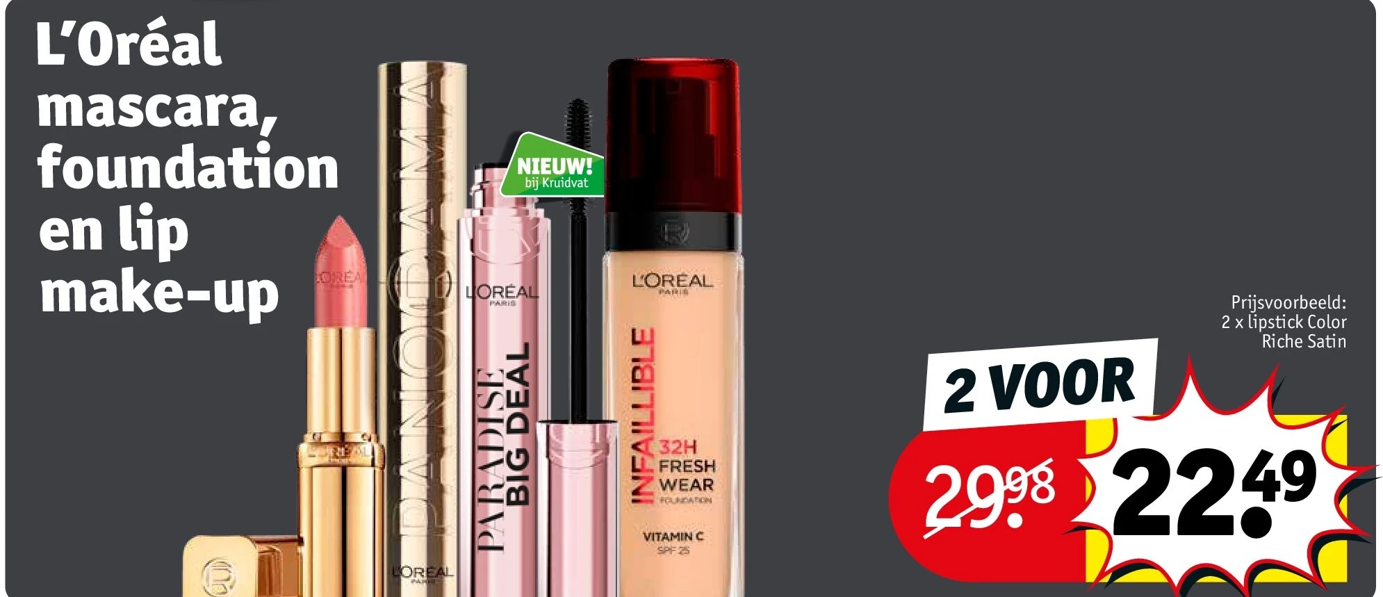 L’Oréal mascara, foundation en lip make-up