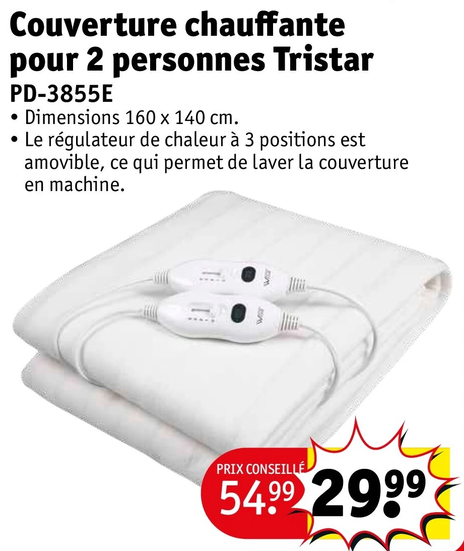 Couverture chauffante pour 2 personnes Tristar PD-3855E