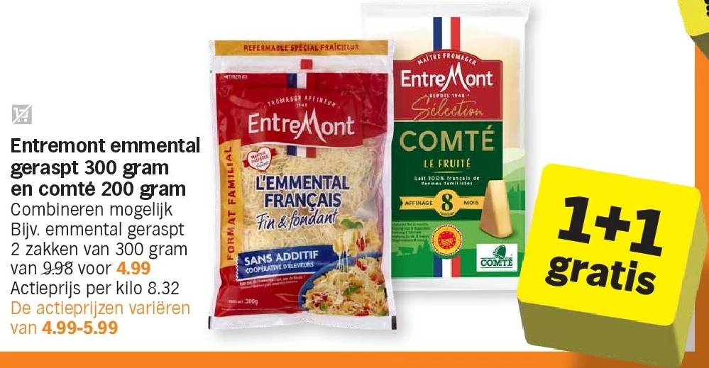 Entremont emmental geraspt 300 gram en comté 200 gram