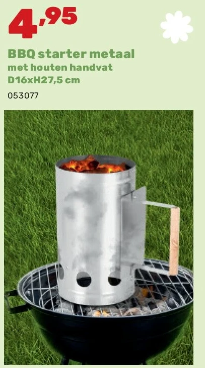 BBQ starter metaal met houten handvat D16xH27,5 cm