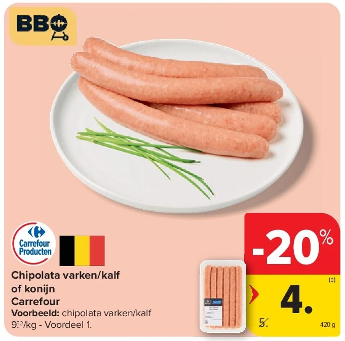 Chipolata varken/kalf of konijn Carrefour