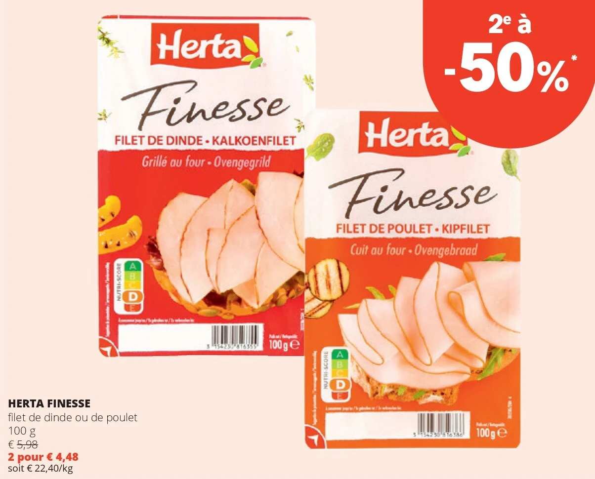 HERTA FINESSE fi let de dinde ou de poulet 100 g