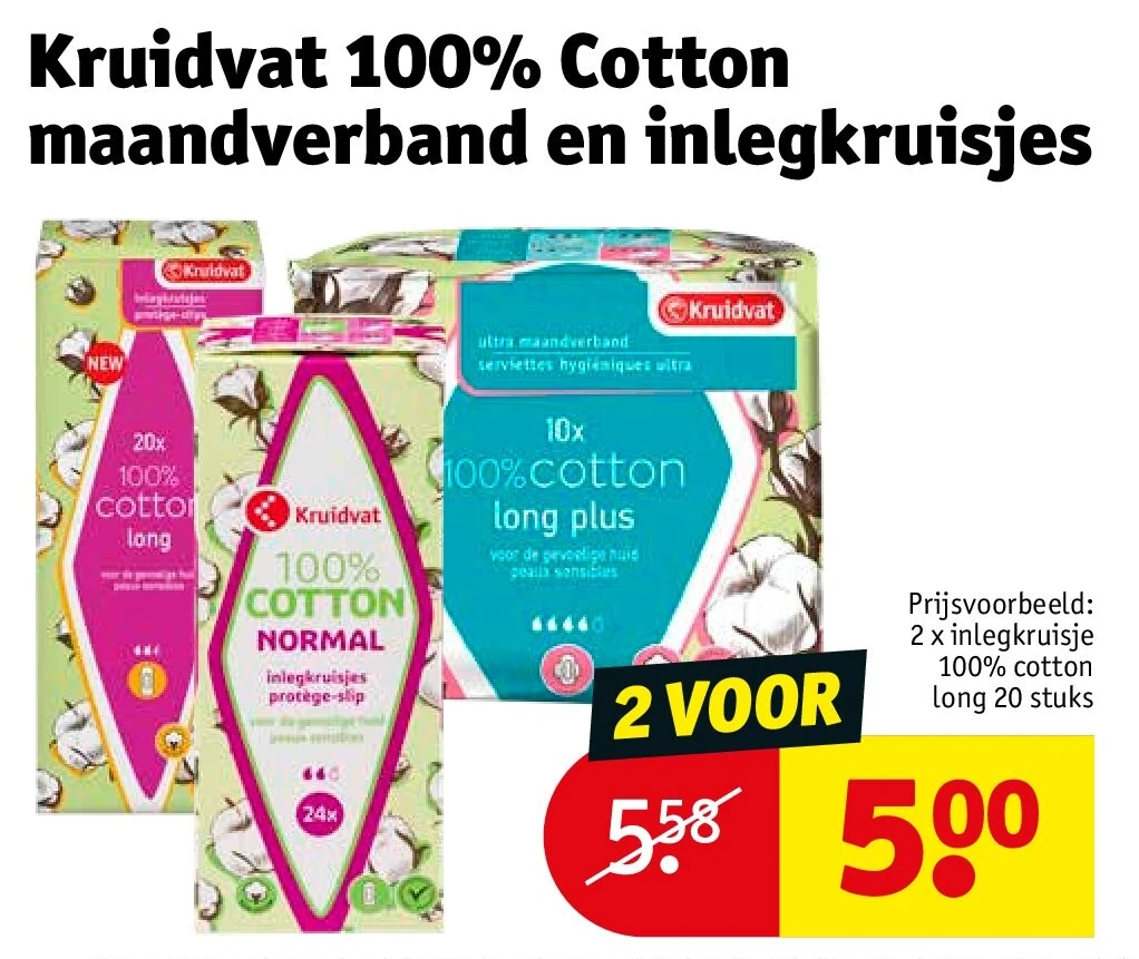 Kruidvat 100% Cotton maandverband en inlegkruisjes