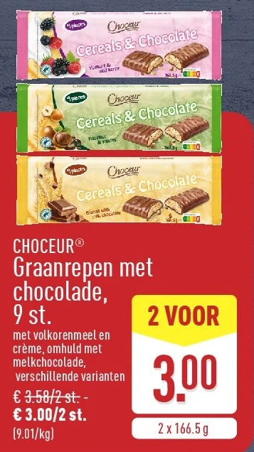 Graanrepen met chocolade, 9st.
