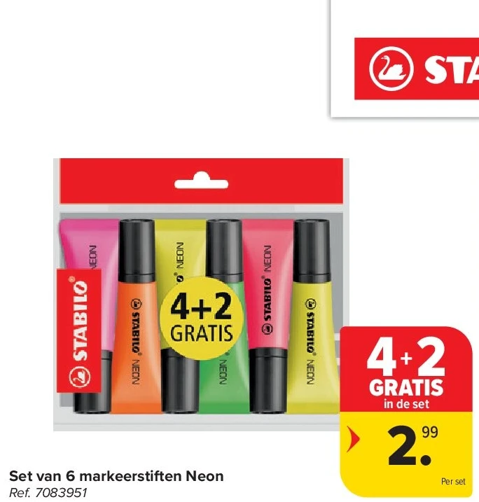 Set van 6 markeerstiften Neon
